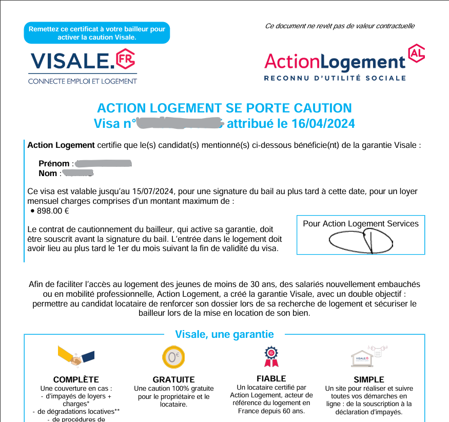 exemple caution visale